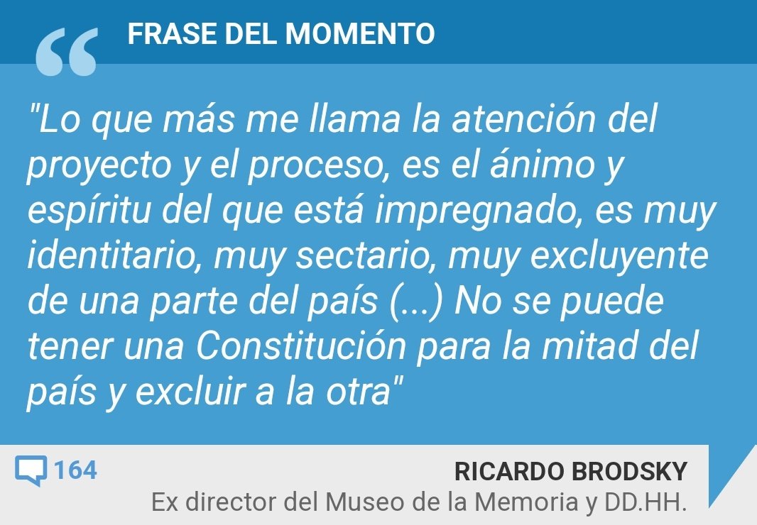 Esta postura de Ricardo Brodsky me representa 100% frente al plebiscito del 4 de septiembre 
Las directivas de la <a href="/convencioncl/">Chile Convención</a> tuvieron la oportunidad de empujar un proyecto de unidad emocional y nacional pero optaron por el camino sectario y refundacional #RechazoTransversal