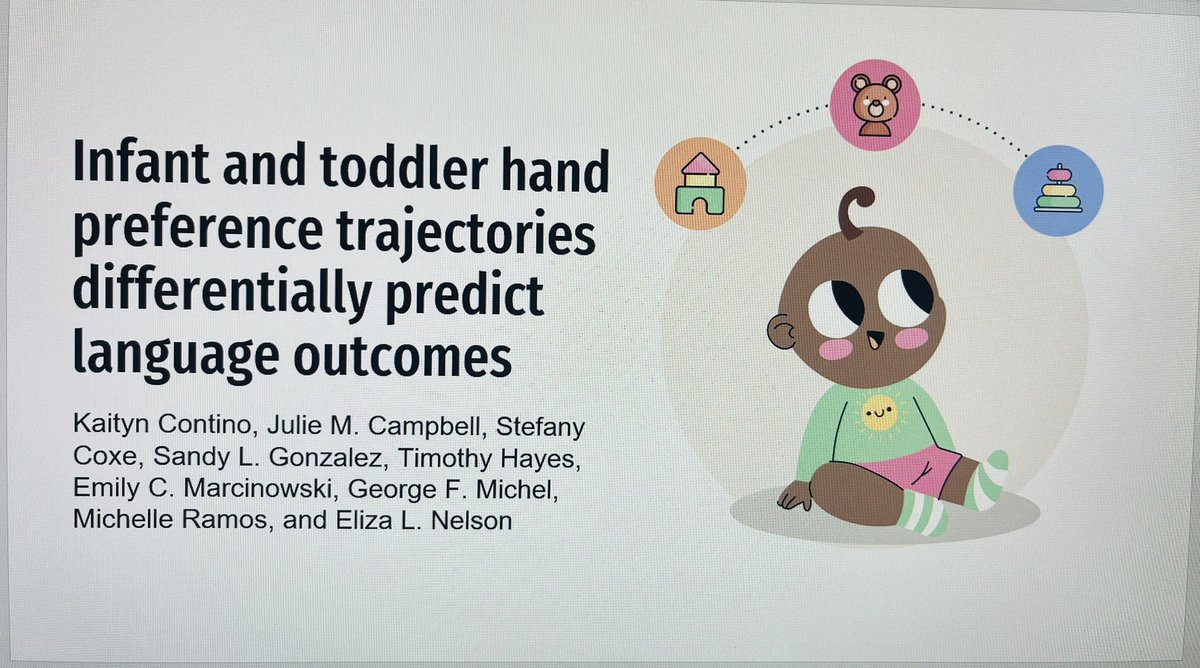 Interested in Motor - Language Cascades? Going to #ICIS2022? Check out our talk! I will be presenting some really cool research comparing infant and toddler hand preference trajectories as predictors of later language! When: July 9th @ 11:45am - 1:05pm Where: BC, Level 2