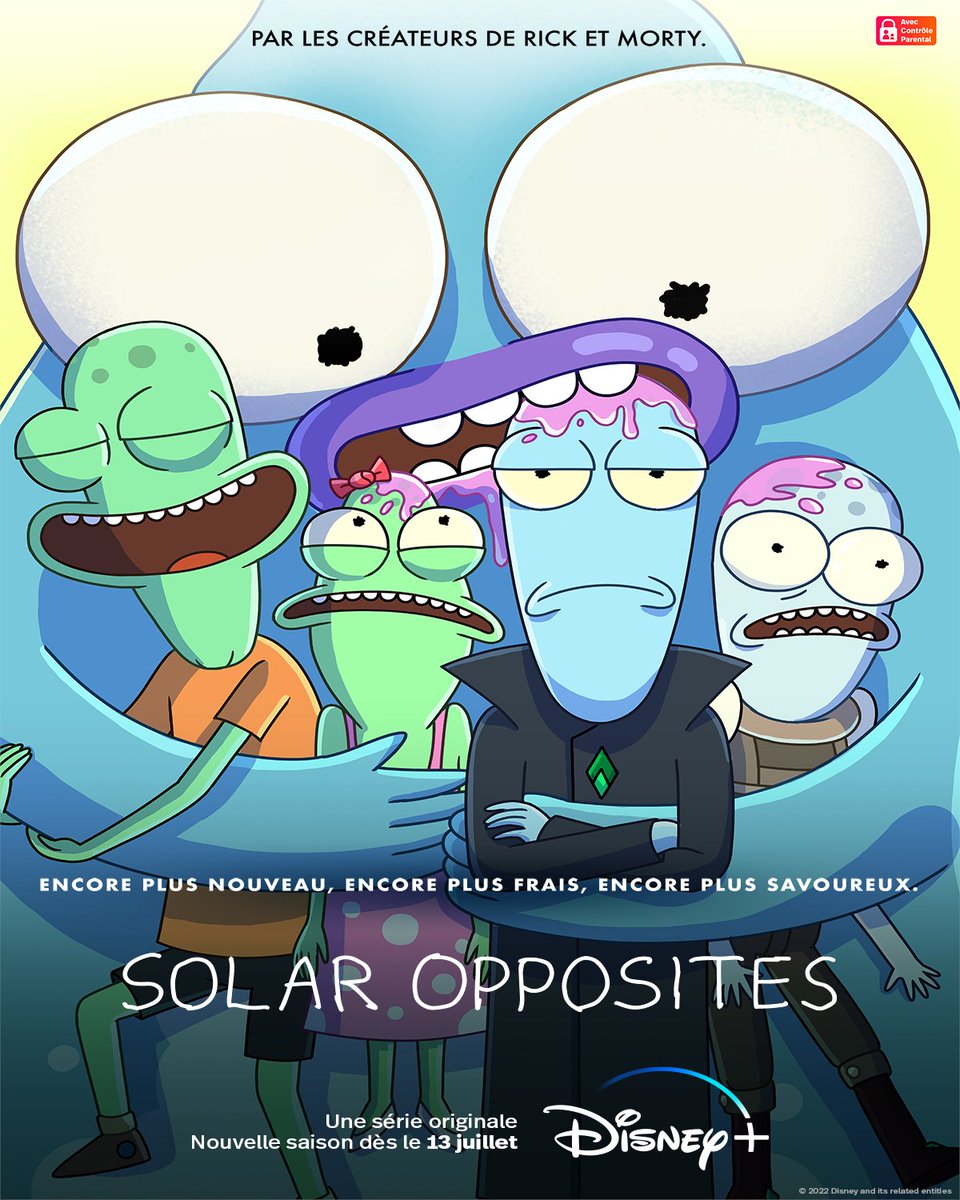 DisneyPlusFR's tweet photo. À l'attention de tous les humains ! 🛸 La saison 3 de Solar Opposites arrive dès le 13 juillet en streaming sur #DisneyPlus. (avec contrôle parental) https://t.co/079K26EXug