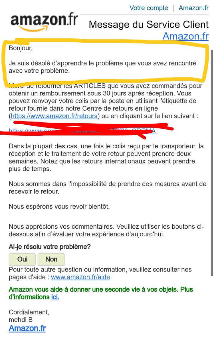 misstik60's tweet photo. @AmazonHelp Je suis en attente depuis vendredi avec des conseillers du service client qui répondent n'importe quoi. Depuis 3 jours j'attends qu'UPS passe récupèrer ma cigarette électronique livrée au lieu d'un iphone. Et l'improbable réponse du jour. Alors @AmazonHelp ? https://t.co/WS8bURoamk