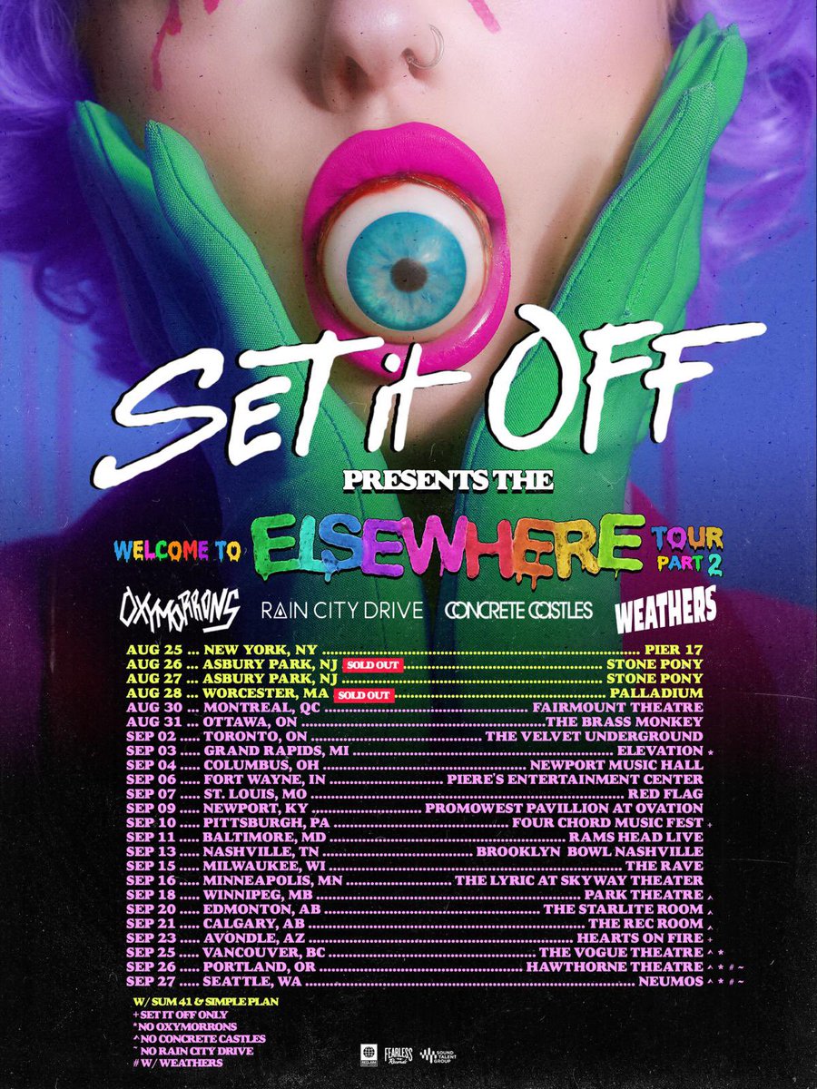 raincitydrive's tweet photo. Excited to be apart of the Welcome to Elsewhere Tour Pt. 2! Catch us this fall with Set It Off  OXYMORRONS Concrete Castles and Weathers. 

Tickets on sale this Friday, July 8th at 10AM EST. https://t.co/0EsNkpZyX5