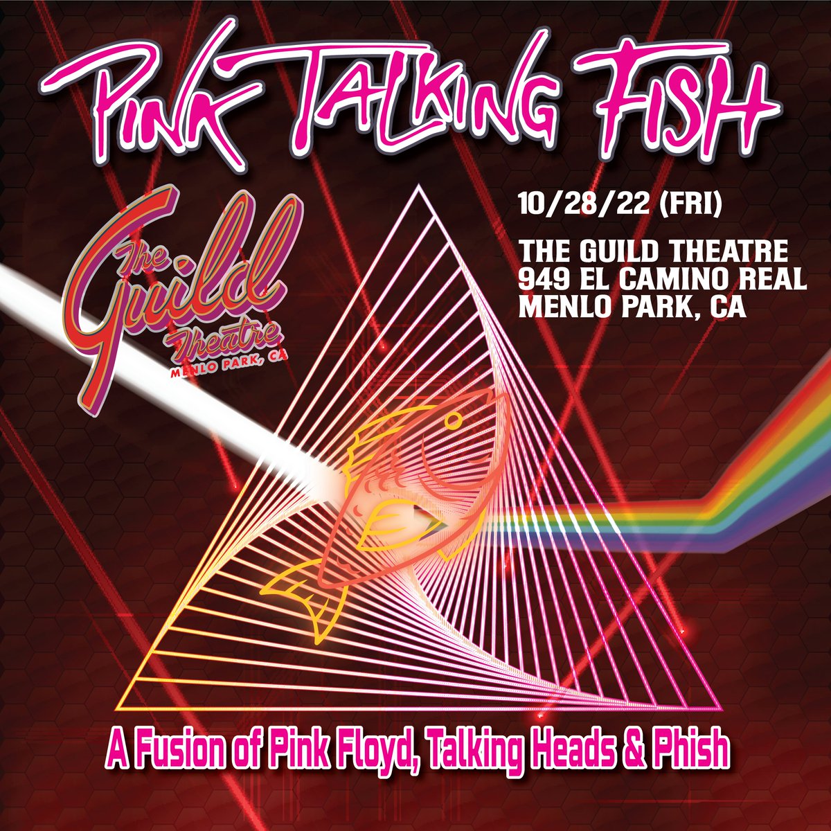 GuildTheatre's tweet photo. ๐ฃ JUST ANNOUNCED:
@PinkTalkingFish will make their Guild Theatre debut on FRI, OCT 28!
๐ On-Sale FRI, JULY 8 @ 12PM at>> https://t.co/tIqmID9d0H
#guildtheatre #rock #menlopark #guild #talkingheads
#pinktalkingfish #phish #pinkfloyd #liveevents
#dothebay https://t.co/Fddjl3FFKh