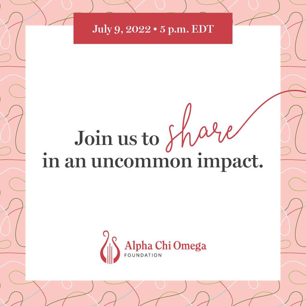 AlphaChiOmegaHQ's tweet photo. Power in unity. Impact in our Common Bond. Join the Alpha Chi Omega Foundation on July 9 for an announcement unlike any other. Together, we’ll make Alpha Chi Omega history and celebrate our sisterhood. Save your seat at https://t.co/frKIIXfgcg. #AXOuncommon https://t.co/ML0Tq3DIm7