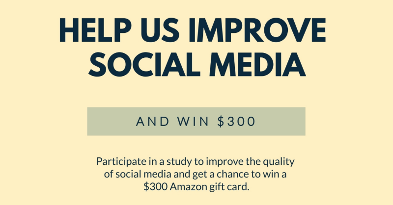 SocialResearchr's tweet photo. Participate in a university study in a few clicks and get a chance to win a $300 gift card.