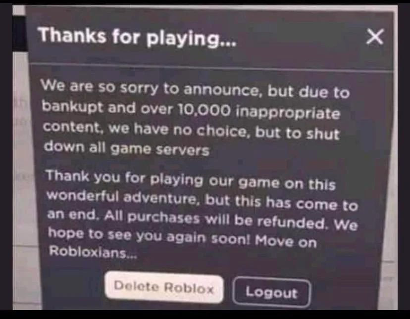 AppleTree_Draws's tweet photo. rip roblox. i have been playing since 2006. cant believe its gone just like that. #RIPROBLOX https://t.co/9MfYYzSzyb