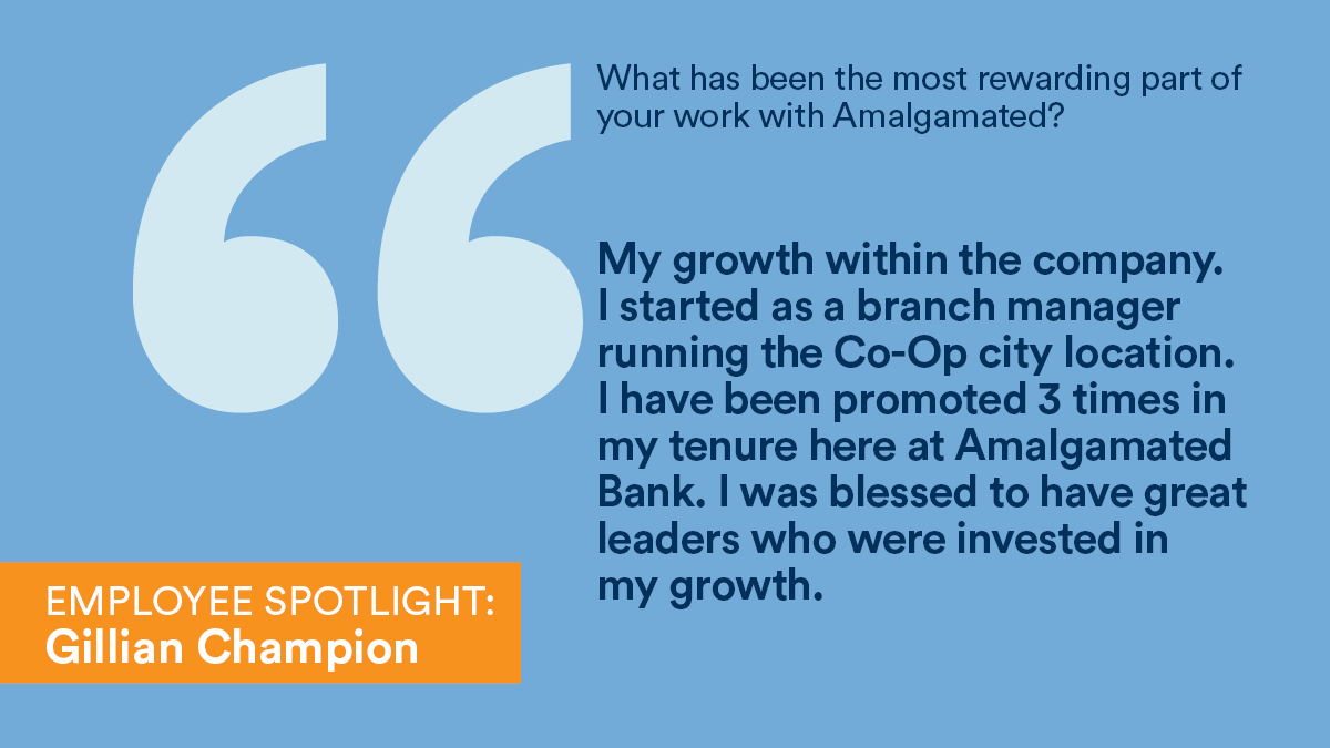 AmalgamatedBank's tweet image. 💌 EMPLOYEE SPOTLIGHT: Gillian Champion

As we discuss issues we care about in July, we'd like to highlight the words of our FVP of Retail Banking, Gillian Champion.

Her motto? "[I'm] always moving to get what I need done. Procrastination is the thief of time."

#bankyourvalues