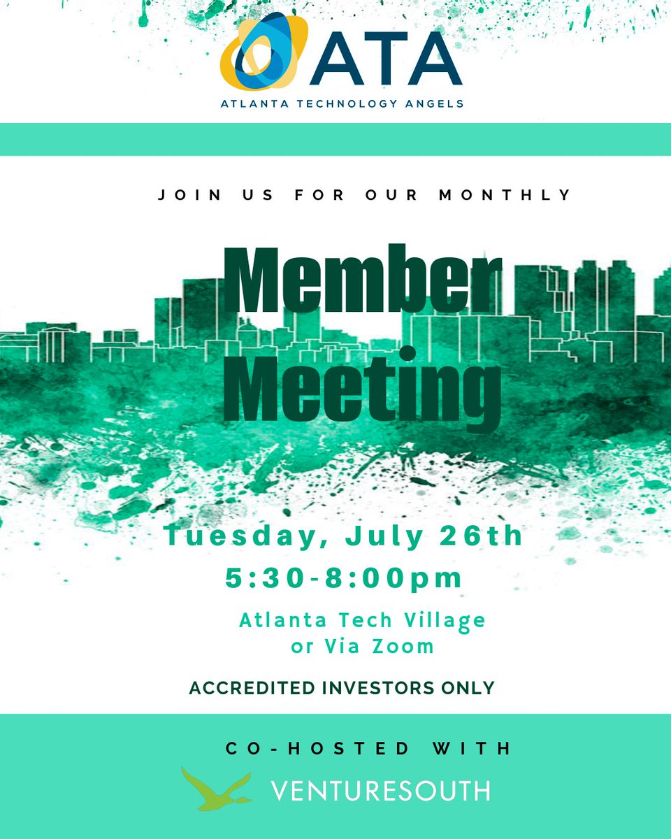 Angel_Atlanta's tweet photo. REGISTER NOW: https://t.co/MExNmaRNwY
Co-hosted with @VentureSouth_VC for accredited investor wanting to learn more about investing in startups in the Atl tech community.
Request an invite to our next meeting. Use Code: FIRSTTIMEGUEST
#ATLSTARTUPS #venturecapital https://t.co/2zNf1aCosL