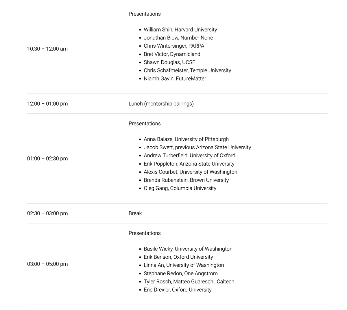 Excited to host <a href="/foresightinst/">Foresight Institute</a> Molecular Machines Workshop <a href="/indbio/">IndieBio</a> this wknd in SF. Chaired by Will Shih, <a href="/AdamMarblestone/">Adam Marblestone</a>, and <a href="/Ben_Reinhardt/">Ben Reinhardt</a>. Presentations from <a href="/drmeister/">Christian Schafmeister</a> <a href="/worrydream/">Bret Victor</a>  <a href="/BasileWicky/">Basile Wicky</a> <a href="/EricDrexler/">K Eric Drexler</a> <a href="/Cwintersinger/">Chris Wintersinger</a> <a href="/StephaneRedon/">Stephane Redon</a> &amp; more: foresight.org/molecular-work…