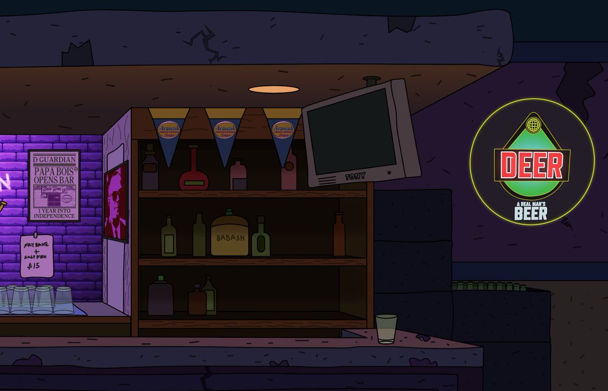 PBandthe's tweet photo. Inside Papa Bois' bar aka the "Bois Den". The place definitely needs some renovations. Ep1 is about 1/3 complete.

#pbandthebuck  #animation #rumshop #barandlounge #trinidad #papabois #buck #folklore #backgroundart https://t.co/BCF3E6KZku