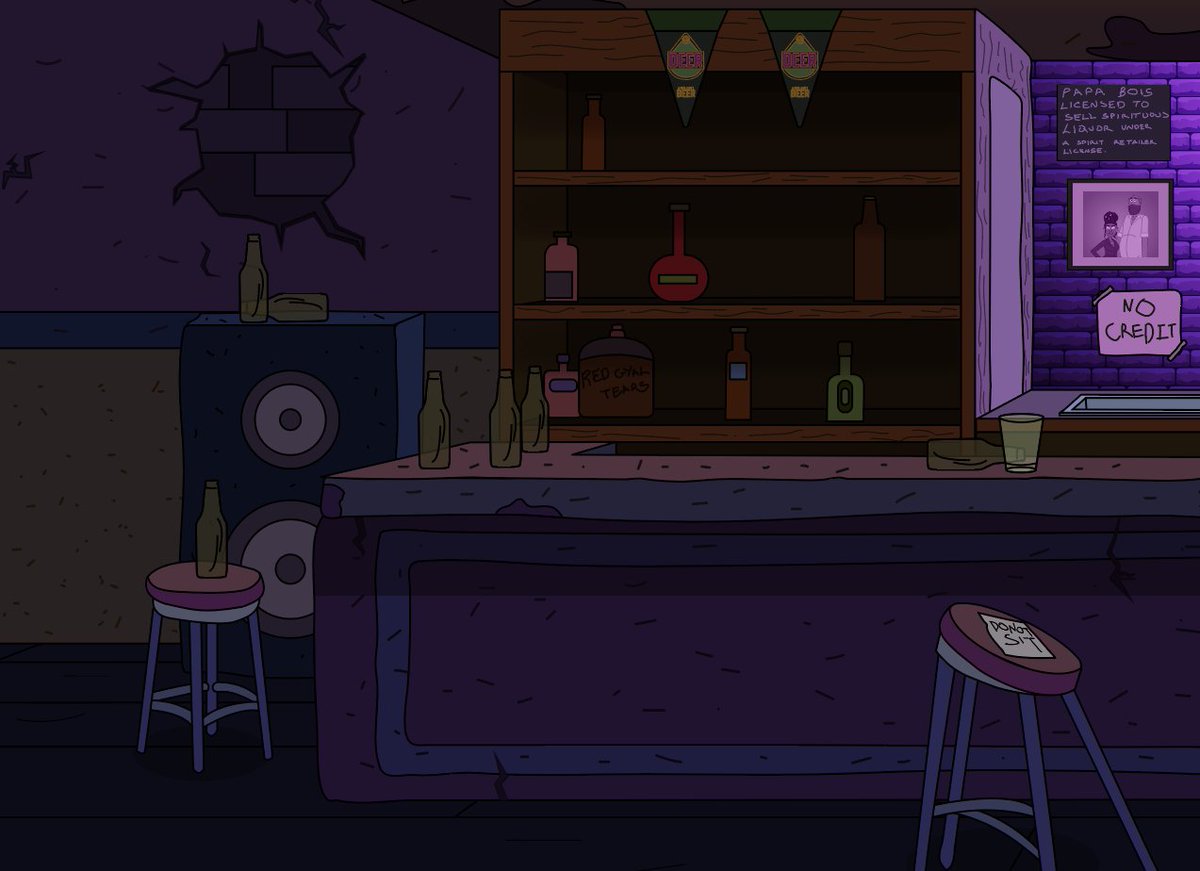 PBandthe's tweet photo. Inside Papa Bois' bar aka the "Bois Den". The place definitely needs some renovations. Ep1 is about 1/3 complete.

#pbandthebuck  #animation #rumshop #barandlounge #trinidad #papabois #buck #folklore #backgroundart https://t.co/BCF3E6KZku