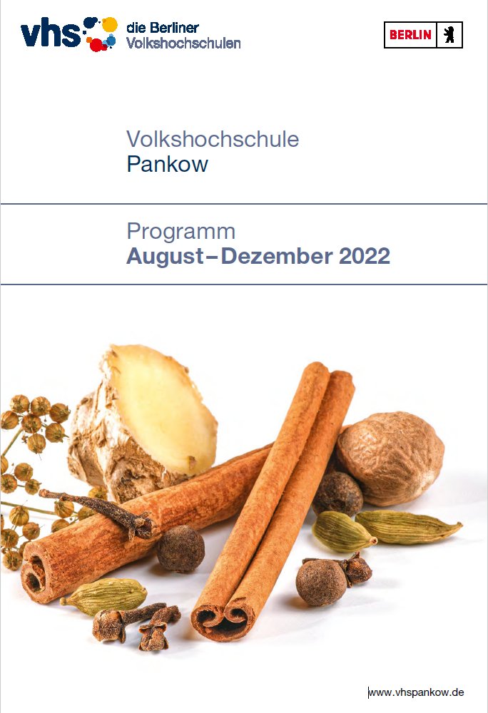 Frisch erschienen und diesmal besonders gut gewürzt: das Herbstprogramm der #Volkshochschule #Pankow, auch online auf vhspankow.de