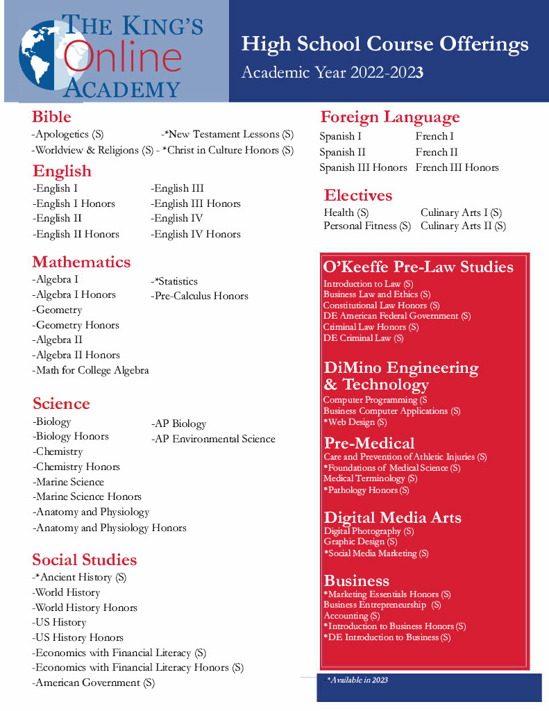 What new high school is available in all zip codes, has no waiting lists, and offers 70 accredited classes including pre-law, tech, pre-med, digital arts, business, and culinary arts electives? TKA.net/online ! #GoTKOA #BeaLion