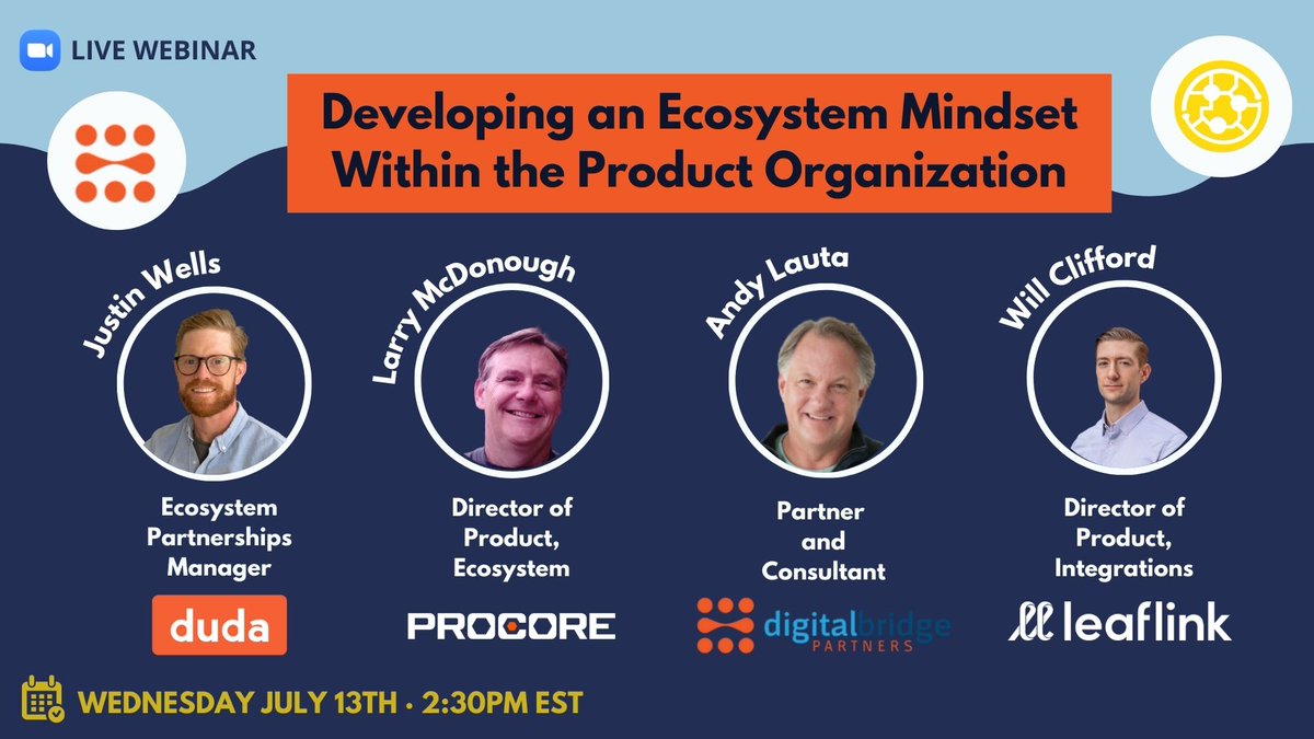 Convincing the product org to embrace an ecosystem mindset is crucial for SaaS companies to unlock long-term growth. 

Join us for a webinar to gain insight into what it takes internally to support the product org in being ecosystem-first.

Register here: bit.ly/3nJXfnS