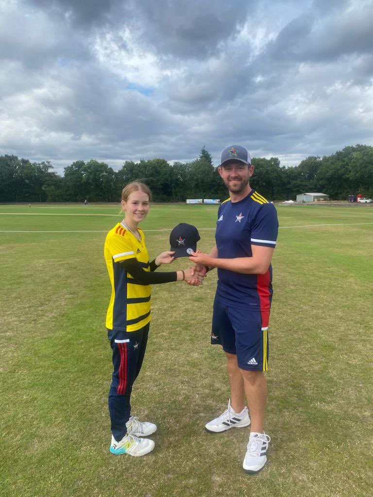 Great to see our very own &amp; <a href="/RpccLadyLlamas/">Lady Llamas</a> Lily F making her debut for <a href="/SEStarsCricket/">South East Stars</a> Academy side today, presented her cap by our former coach <a href="/TomListerPT/">Tom Lister</a>