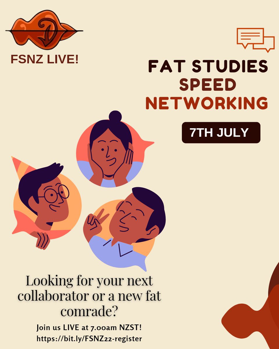 FSNZ221's tweet photo. To kick off DAY-2 of FSNZ LIVE! our live networking event begins in a little over an hour! 
Join us in merry making, making  connections, and finding connection. See you there!

#fatstudies #fatcommunity #fsnz22
#fsnz #fsnzlive

You can still register at: https://t.co/G8UYCYpjie https://t.co/RWcC1grGQL