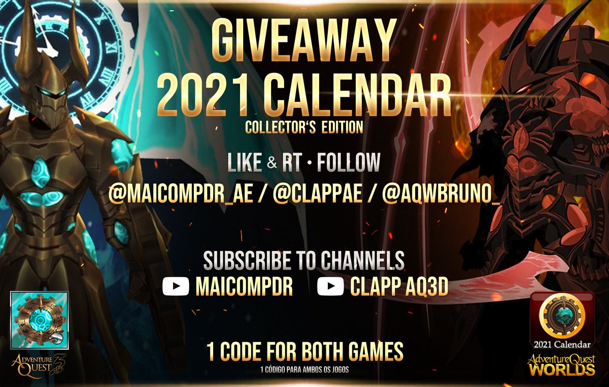 GIVEAWAY ON!
Follow the Rules:

1- Like and RT
2- FOLLOW 

<a href="/ClappAE/">Clapp</a>
<a href="/AQWBruno_/">Bruno_ 🇧🇷</a>
<a href="/Maicompdr_YT/">Maicompdr</a> 

 3- Subscribe to the channel and send a print in the comments: 
youtube.com/channel/UCC_OL… (Clapp chanel)

youtube.com/c/MaicompdrAE/…  (MaiconPDR Chanel)

Starts Today and ends  July 22th.