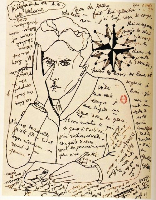 Jean Cocteau, self portrait in a letter to Paul Valéry, 1924
