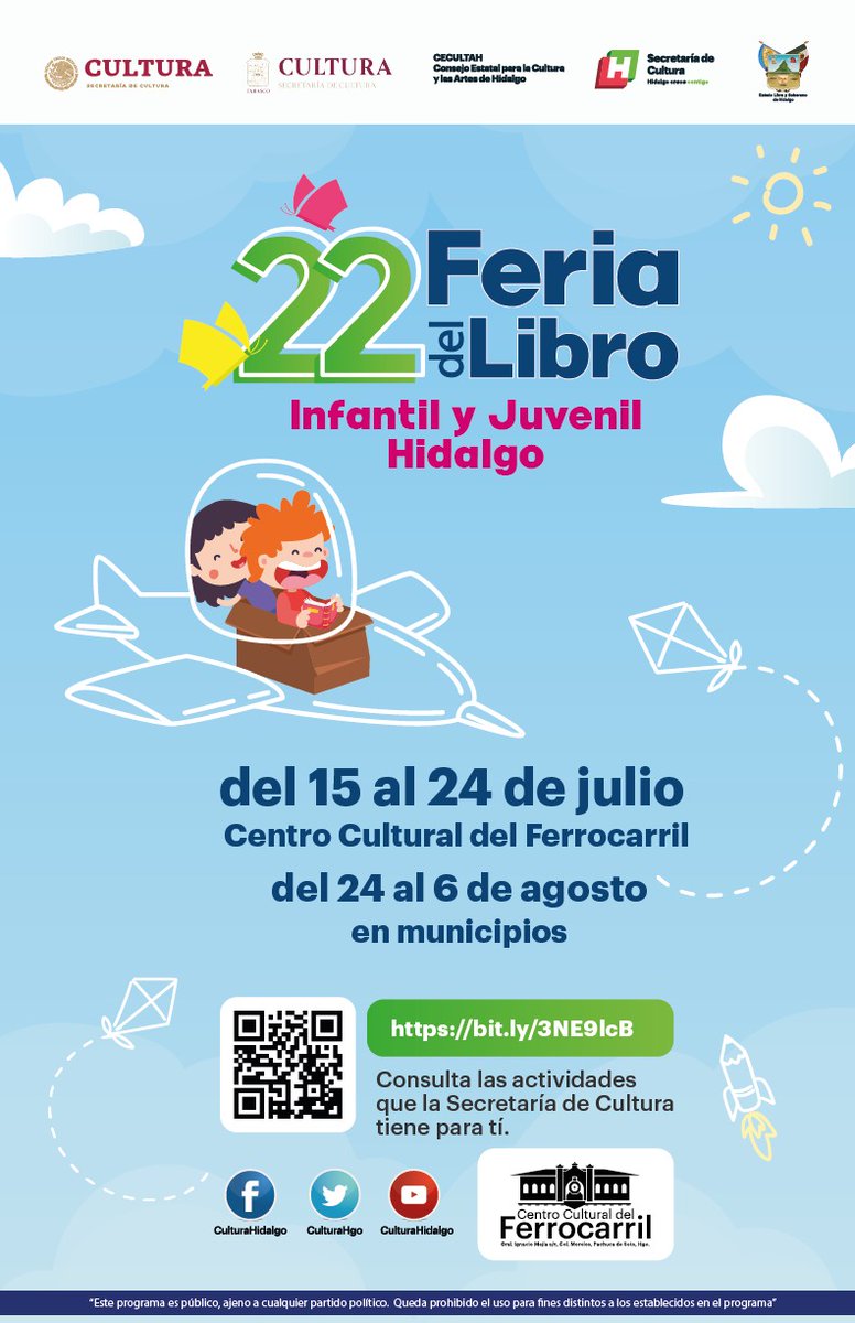 CulturaHidalgo's tweet photo. 📚🤓¡Estamos rumbo a la Feria del Libro Infantil y Juvenil Hidalgo 2022! 
¡Habrá más de 130 actividades, nos vemos del 15 de julio al 6 de agosto!

¡Te invitamos a visitar el sitio de la FLIJH 2022, aquí encontrarás todos los detalles! 👇🌐
https://t.co/zBnj0HfSLK https://t.co/LDPf8aRYsX