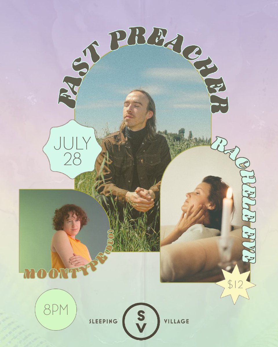 Sl33pingVillag3's tweet photo. JUST ANNOUNCED. 

[ 07.28 ] @FastPreacher is the solo project of Daniel Hanson, whose band features a cast of rotating players that showcase his influences ranging from psychedelic, prog rock, folk, power pop, &amp; funk. Joined by Rachele Eve, Moontype (Duo): https://t.co/gQnrUa996j https://t.co/4AuqqIsCi1
