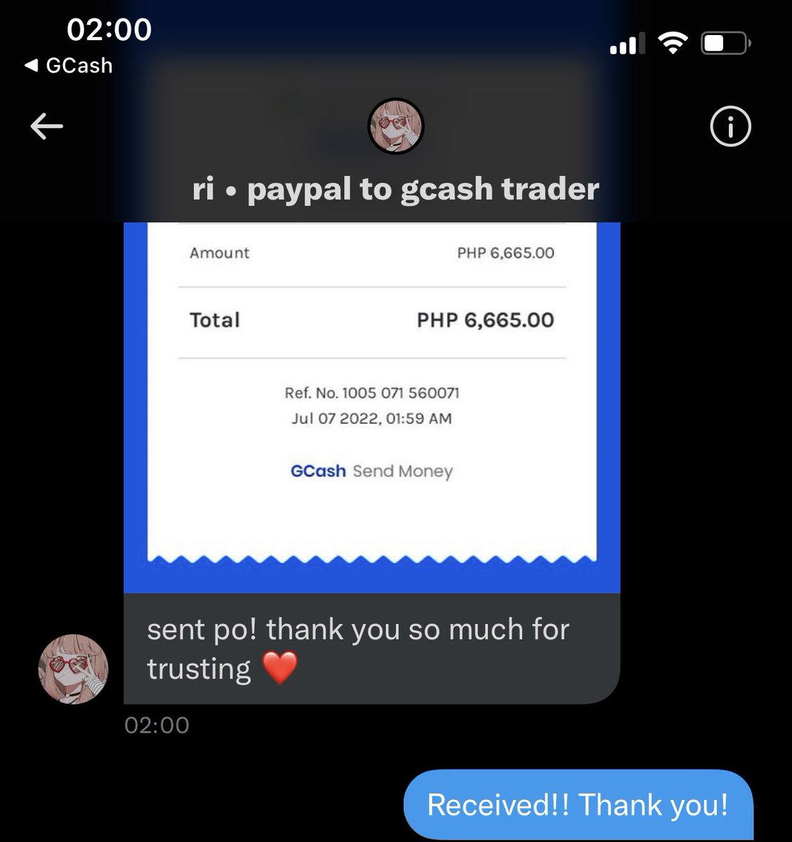 czanasis's tweet photo. Thank you for the fastest trade ever ! And for being available at 2AM djshkans 😅❤️@aeystri #riproofs https://t.co/KWqyH4MVe1