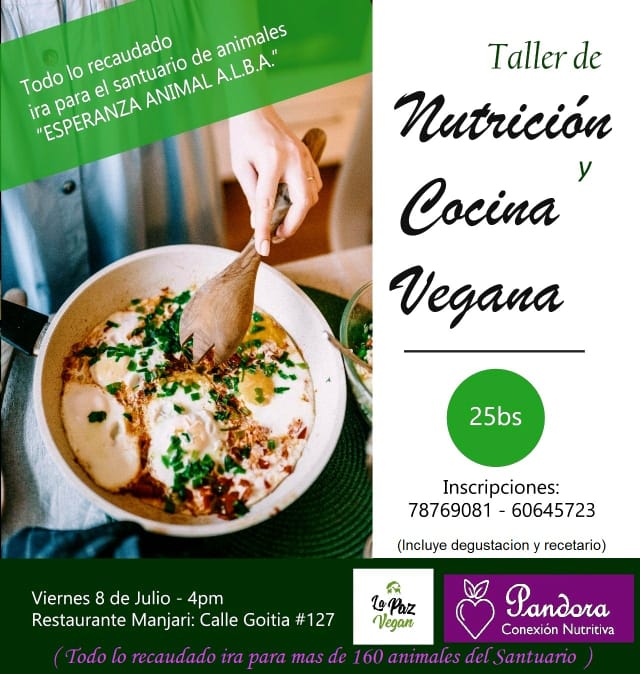 Soidenm's tweet photo. TALLER DE NUTRICION Y COCINA VEGANA 😋🌱🥙

TODO LO RECAUDADO ES PARA APOYAR AL SANTUARIO "ESPERANZA ANIMAL ALBA" el cuál cuenta con más de 160 animales, entre vacas, caballos, cerdos, chivos, gallinas, perros, y gatos.
💚🐄🐖🐎🐐🐓🐕🐈💚
#Bolivia
#LaPaz
#Comparte https://t.co/hB4LvmxuWs