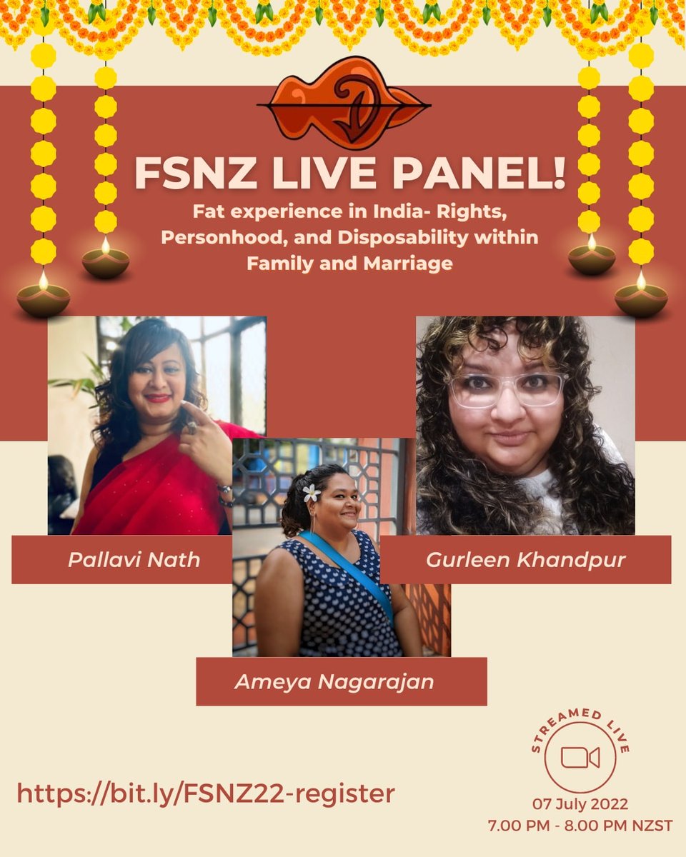 FSNZ221's tweet photo. Coming up today in FSNZ LIVE! - a discussion on Fat Experience in India! Join @pallavi108, @ameyann and @inqalabinary as they dive into their experiences as single fat women in India.

7pm NZST | 12.30pm IST 

https://t.co/G8UYCYpjie

#fsnzlive #fsnz22 #fatstudies #fatactivism https://t.co/ZOolJQLGff