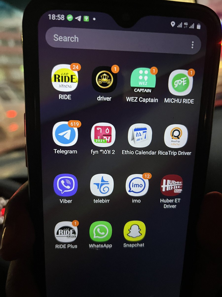 codeEthiopia's tweet image. The biggest winners of the ride-hailing service scuffle in #AddisAbaba are the drivers. A screen shot from a driver who is enjoying driving gigs from quiet a few of these platforms 😀 … and there is one called #Huber 😮