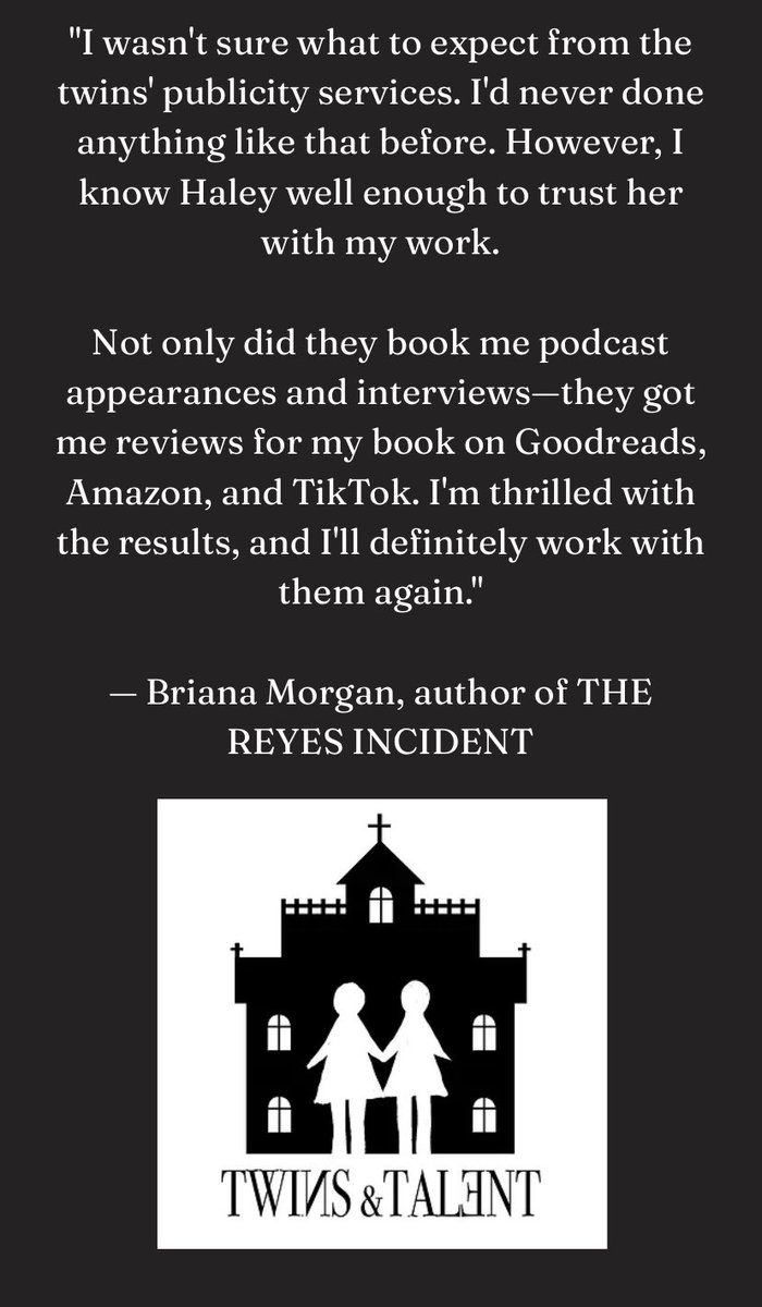 talent_twins's tweet photo. “I'm thrilled with the results, and I’ll definitely work with them again.”
- @brimorganbooks
Let the twins help you market and edit your book!
#author #writingcommmunity #BookMarketing #editi #twinsandtalent https://t.co/6EE0mA4L1q