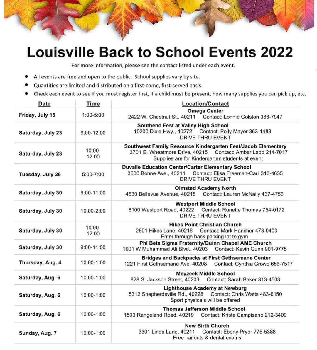 JCPS_Attendance's tweet photo. Back to School Events, mark your calendars! https://t.co/Hz7jRp03dv