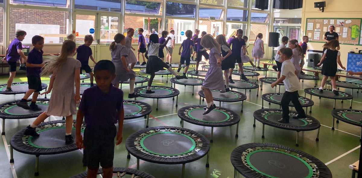 HeadcornPrimary's tweet photo. @bouncebeyondUK visted Headcorn School today. The most fun that you can have on a mini trampoline, guaranteed. #getactive #bouncebeyond https://t.co/60KyJfyUGk