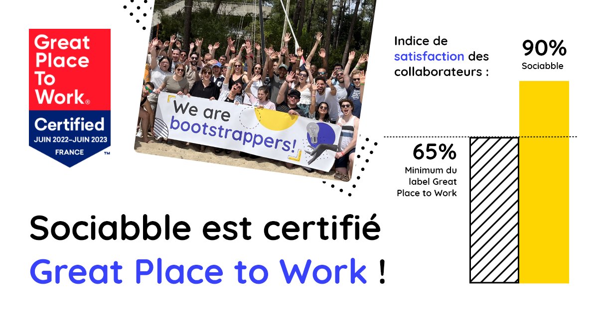 FidySociabble's tweet image. Sociabble vient d’être certifié Great Place to Work® France!

90% des collaborateurs estiment évoluer dans un cadre où il fait bon travailler. C’est bien supérieur au 65% requis pour être labélisé ! 🏅

Et nous avons 30 positions ouvertes.

👉 my.sociabble.com/xSv5o4tQskMg