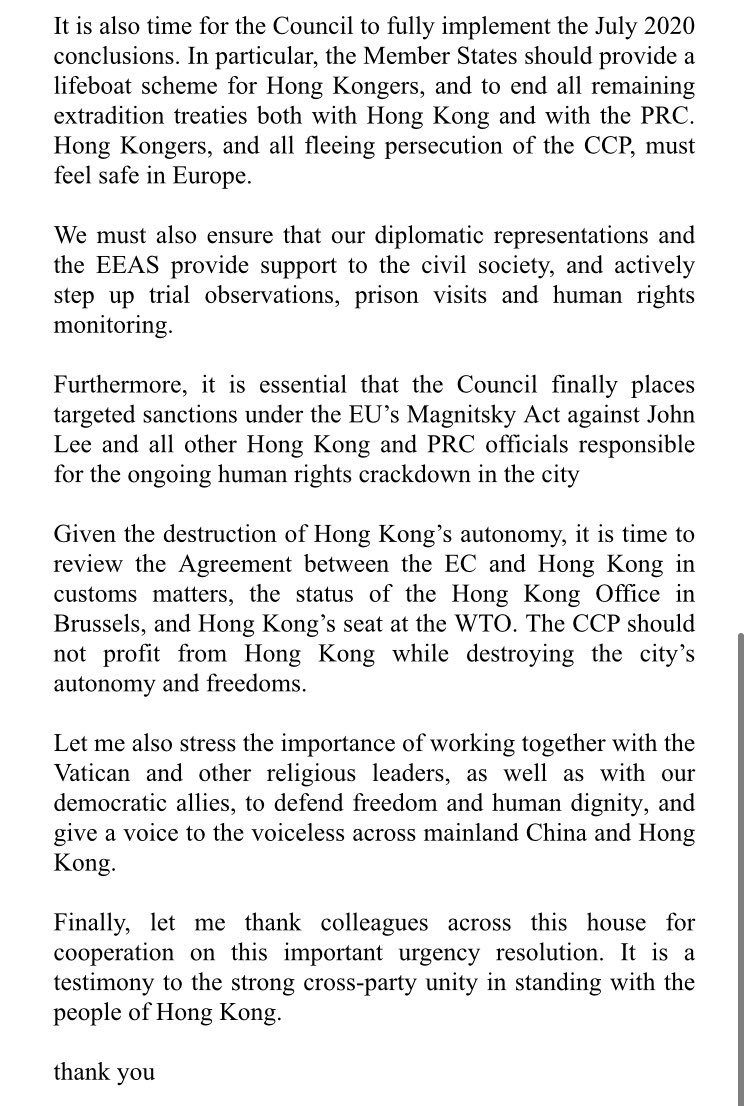 Cardinal Zen is a symbol of #HongKong’s struggle for freedom &amp; embodies the Christian pursuit of freedom &amp;love of one’s neighbour. Read my full remarks during today’s debate on the <a href="/Europarl_EN/">European Parliament</a> urgency resolution on the arrest of Cardinal Zen &amp; the trustees of the 612 relief fund