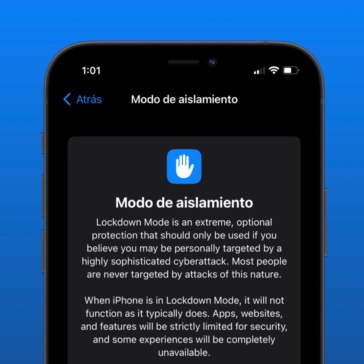 ZonaAppleWorld's tweet image. En la beta 3 de iOS 16 se encuentra el nuevo modo de seguridad llamado Modo Aislamiento.

Es un modo de bloqueo de protección extrema y opcional que solo debe usarse con el objetivo personal de un ciberataque muy sofisticado. 

#iPhone #iOS16DevBeta3