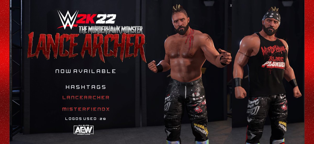 @LanceHoyt is now uploaded on #WWE2K22 🦅👹
Use the search tag #MisterFiendX

Credits:
@Defract - Tattoos textures.
@GameVolt1- Pants textures.

#PS4share #AEW #MurderhawkMonster