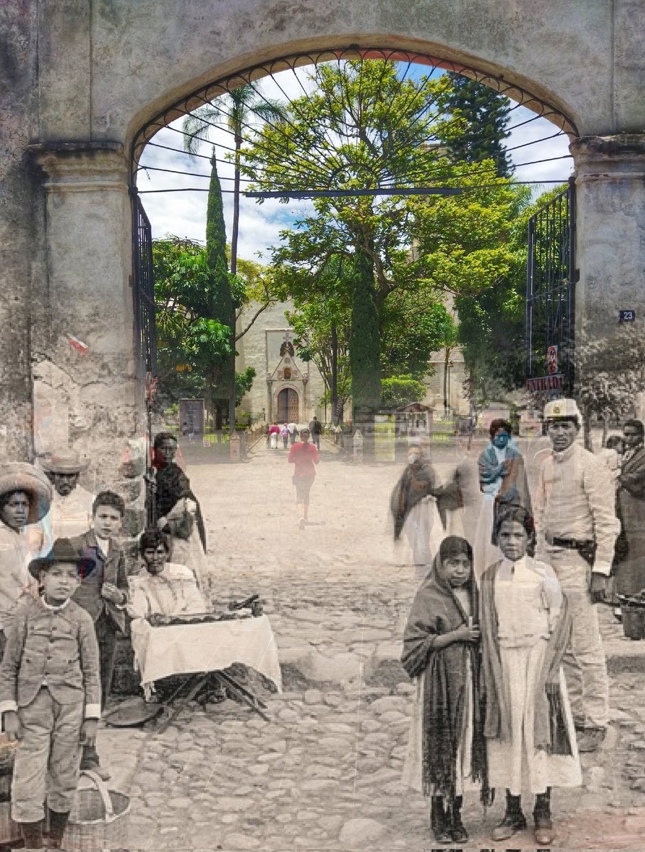 Entrada a la catedral de Cuernavaca, Morelos, mismo lugar épocas diferentes.