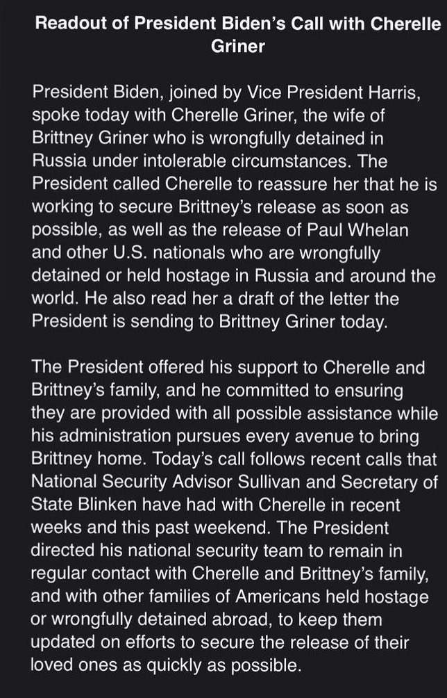 sportsiren's tweet photo. This is encouraging that ⁦@POTUS⁩ has engaged. Bring her home! https://t.co/9GgpguRSH6