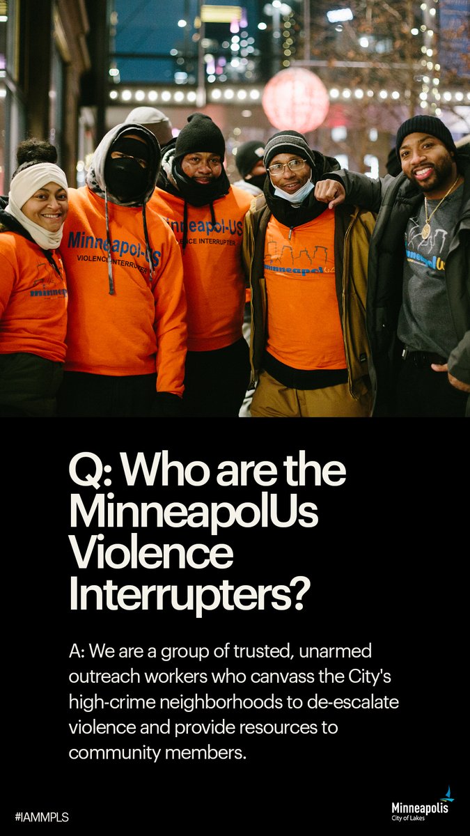 CityMinneapolis's tweet photo. The MinneapolUs Violence Interrupters staff are from the neighborhoods they serve. They use mediation &amp; conflict resolution methods modeled after Cure Violence Global to help to de-escalate violence in the city. #IAMMPLS Learn more: https://t.co/NCfBOoPmdq https://t.co/9t59v3fpwu