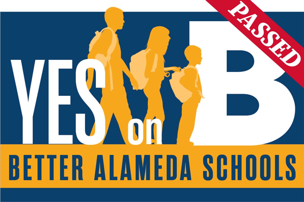 alamedapost's tweet photo. The YES on B committee released a victory statement today. Measure B, the school bond measure on the ballot for the June 7, 2022 primary, was approved by over 56% of Alamedans who voted.

https://t.co/F1galz59WO

#alameda #MeasureB #schoolbond #alamtg @alameda_forward @AUSDNews https://t.co/ZEELHHcPE7