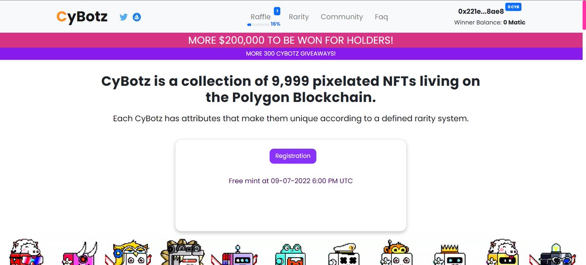 cybotz_nft's tweet image. Free Mint at 09-07-2022 6:00 PM UTC🔥🔥🔥

🚨you must register your Wallet Address on cybotz.art

#NFTs #NFTCommuntiy #FreeMint #NFTGiveaways