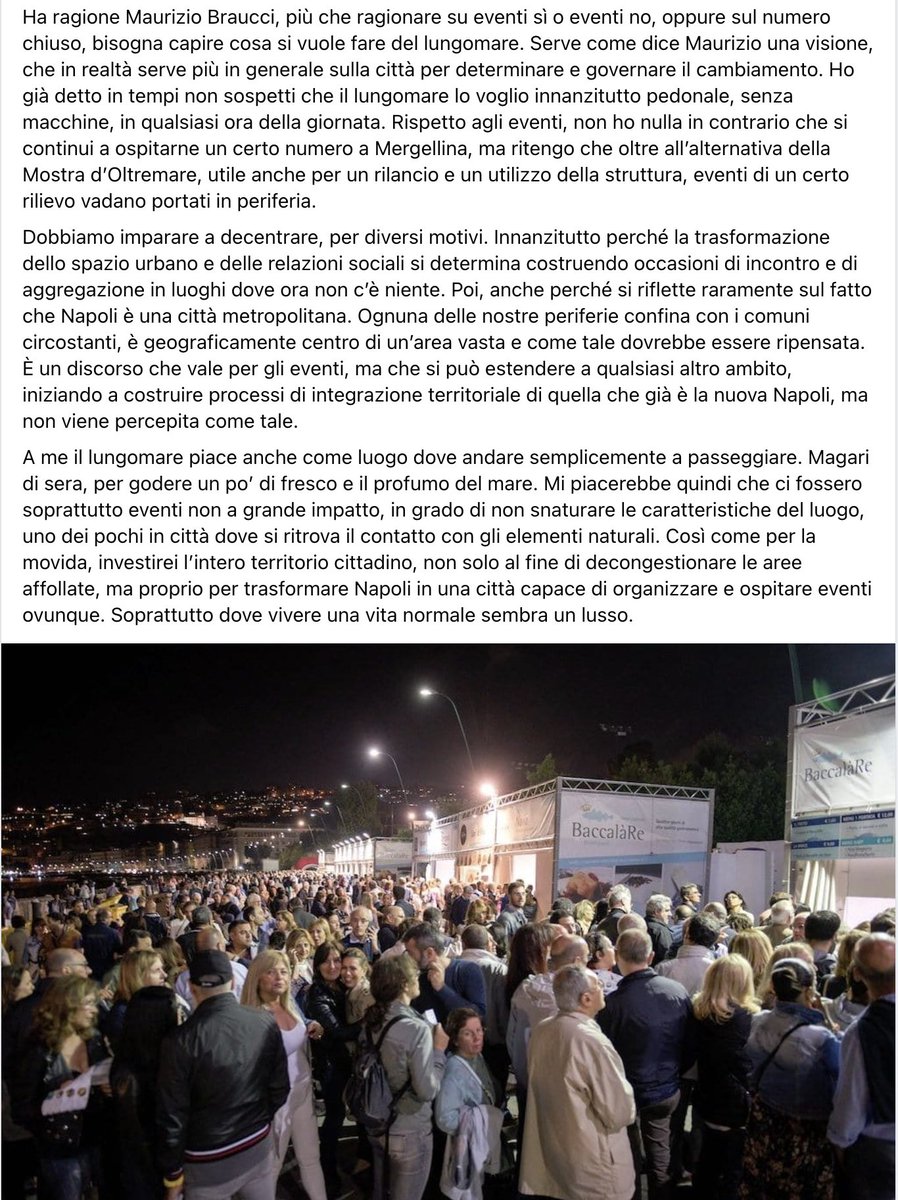 Lungomare, innanzitutto senza macchine, poi sugli eventi si abbia il coraggio di un vero decentramento