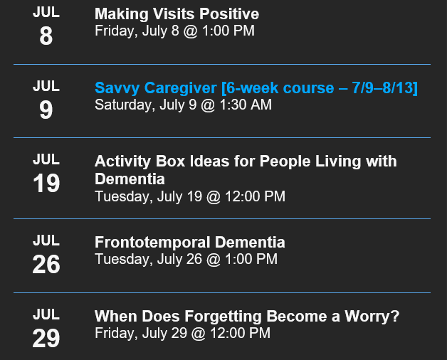 akoltco's tweet photo. We LOVE the Alzheimer's Resource of Alaska. Their services, classes, and services are AMAZING. Here is a snippet of what they  have going on in July. Check out this link for more information: https://t.co/VDuaZYTxyh 
Alzheimer's Resource of Alaska @AlzAlaska #alzalaska https://t.co/0B7sqwoUOH