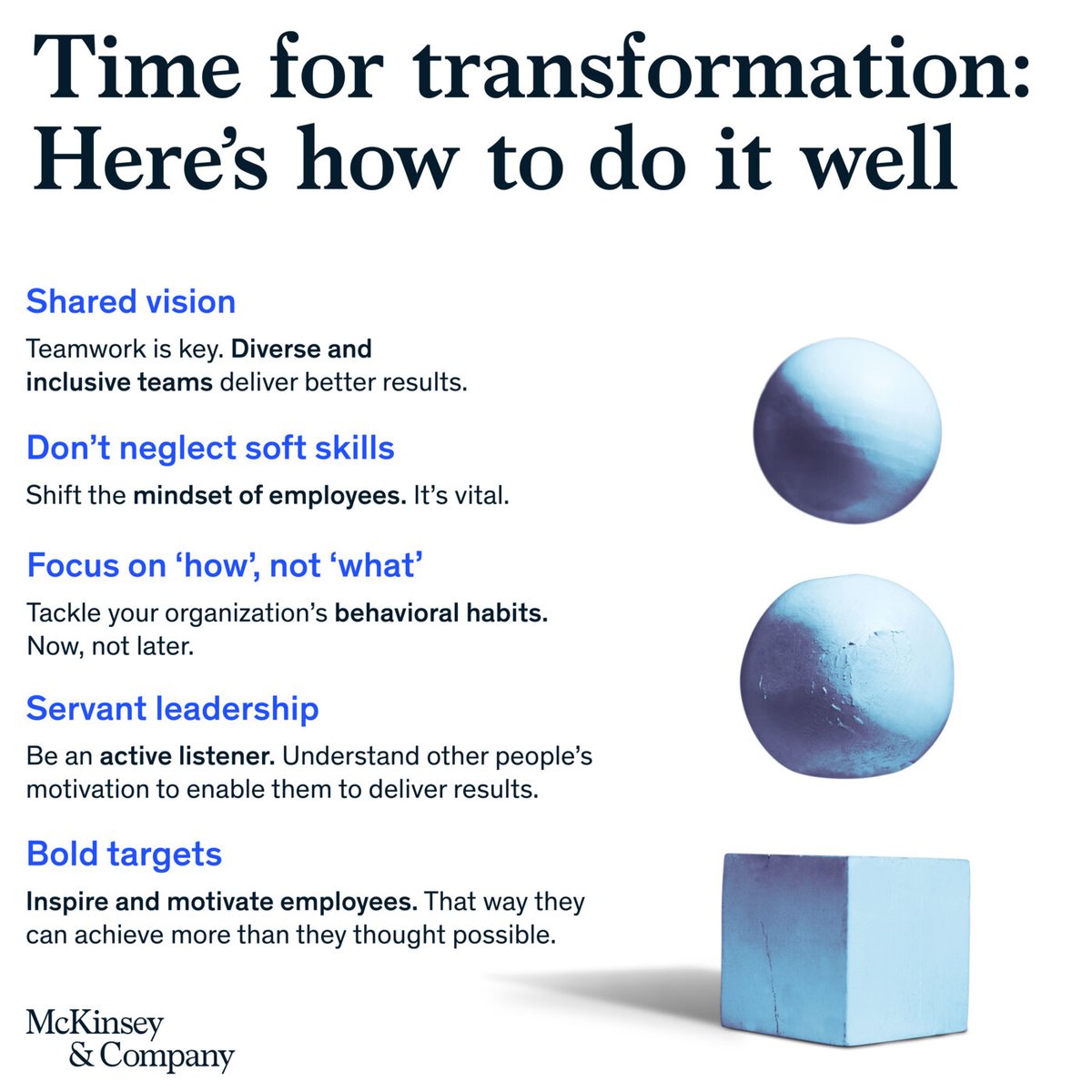 Zensa_LLC's tweet photo. Steps Leaders can take to help ensure Successful Business Transformation:

✅ Sharing Visions
✅ Soft Skills
✅ Focusing on the 'How'
✅ Servant Leadership
✅ Setting Bold Targets

Learn more here: https://t.co/i3yf3mjkTj

via: @McKinsey

#BusinessTransformation #Leadership https://t.co/NGoEav1TRI