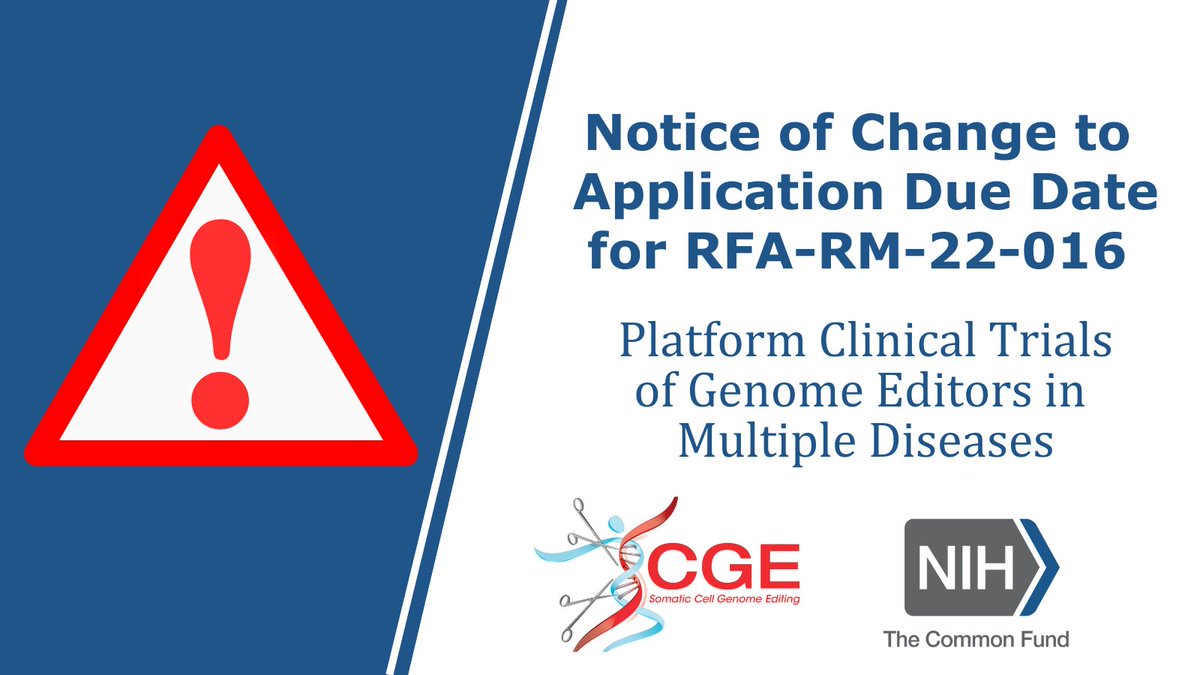 NIH_CommonFund's tweet photo. #BiomedicalResearchers, good news! Our @somatic_editing program is extending the due date for one of its #FundingOpps to November 10, 2022. Check out the notice issued today for other key dates and additional information: https://t.co/Z9GzkauDq7 https://t.co/TyFyX4Amuw