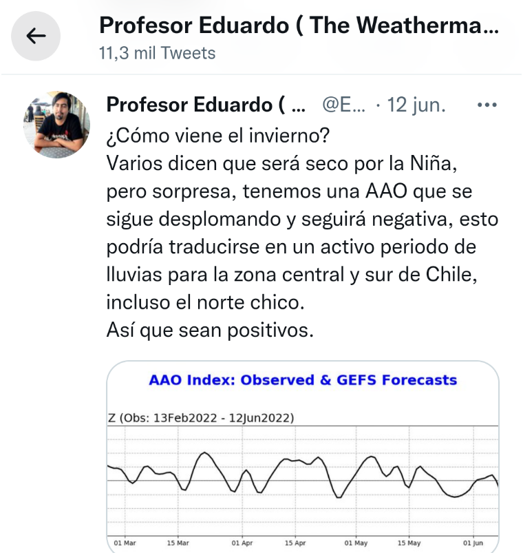 EdoWeatherman's tweet photo. A inicios de junio publiqué aquí que a pesar de La Niña, había que tener fe porque no se veía un invierno tan seco como muchos expertos creían. Hoy los datos y proyecciones me van dando la razón, tenemos una sucesión de 🌧️ y nieve llegando a Chile.
Ahora viene un fuerte temporal. https://t.co/bGTyo3HqEv