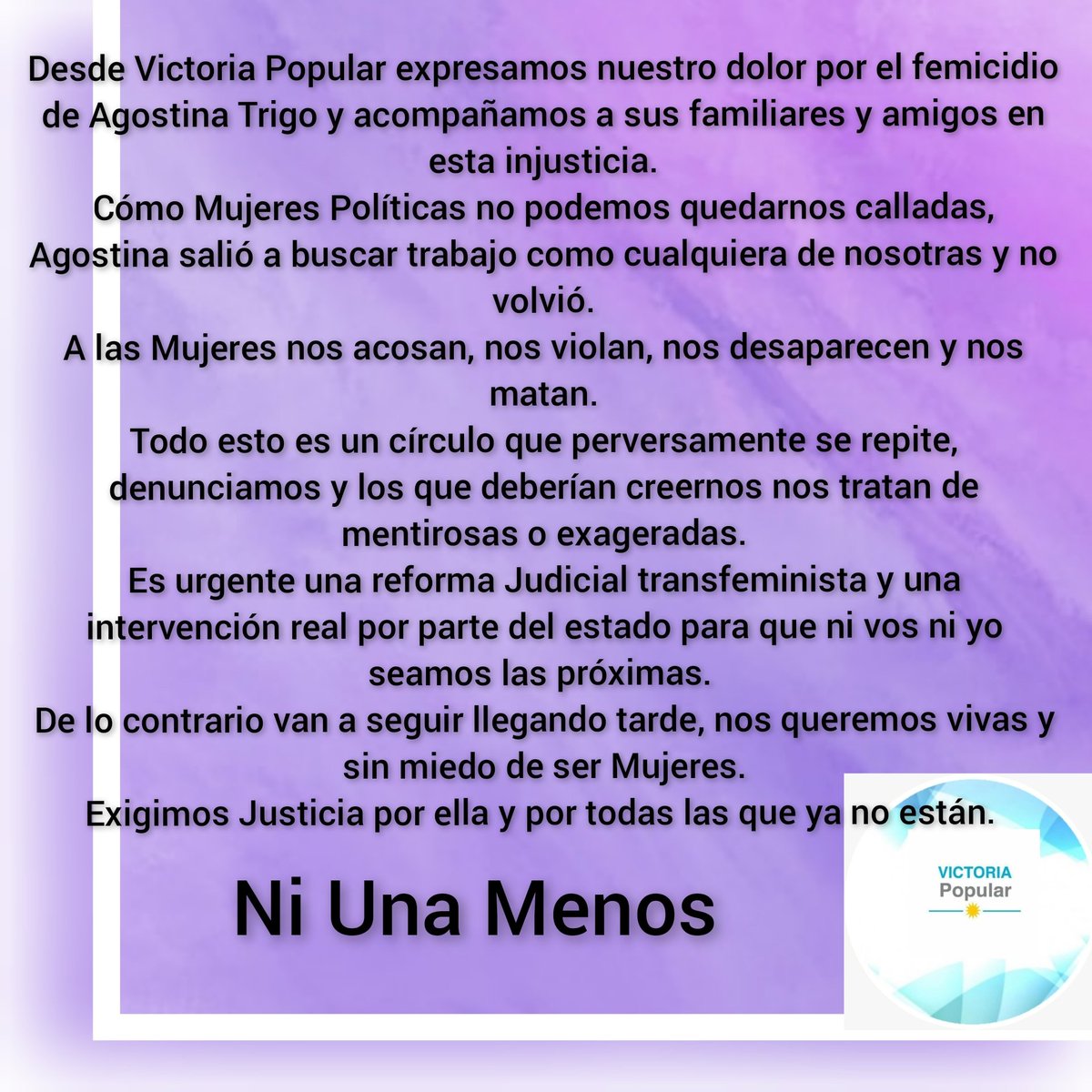 oficial_popular's tweet photo. Exigimos Justicia por Agostina Trigo y por todas las que ya no están. 
#NiUnaMenos https://t.co/MEl2rDsBbd