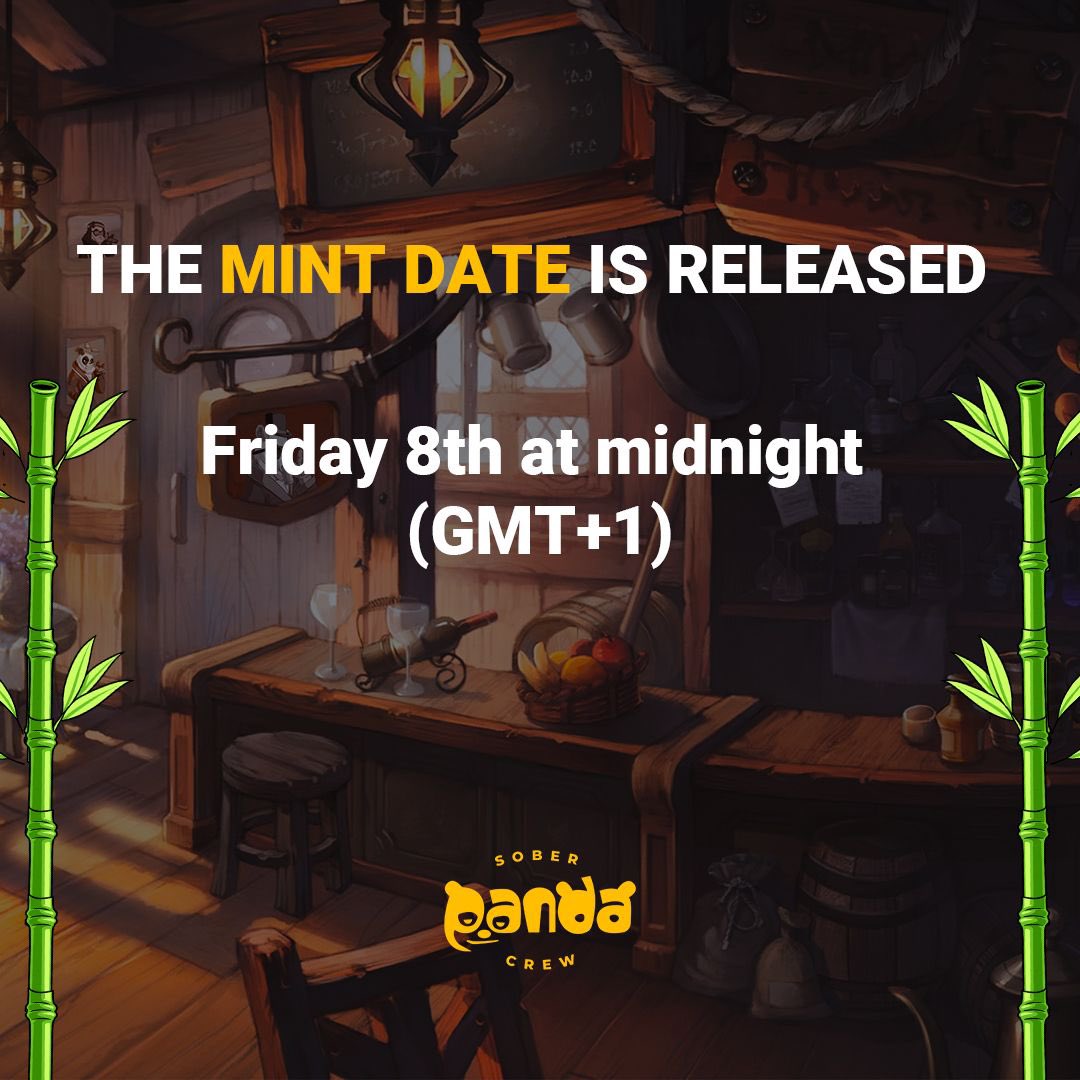 Sober Panda Crew is happy to announce that the project is now finalized!! 🏁 
The mint will open this FRIDAY (July 8th) AT MIDNIGHT‼️‼️🐼

#nft #nftart #nfts #nftgiveaway #whitelist #soberpanda #soberpandacrew #eth #ethereum #opensea #metaverse #bamboo #pandalover #freemint