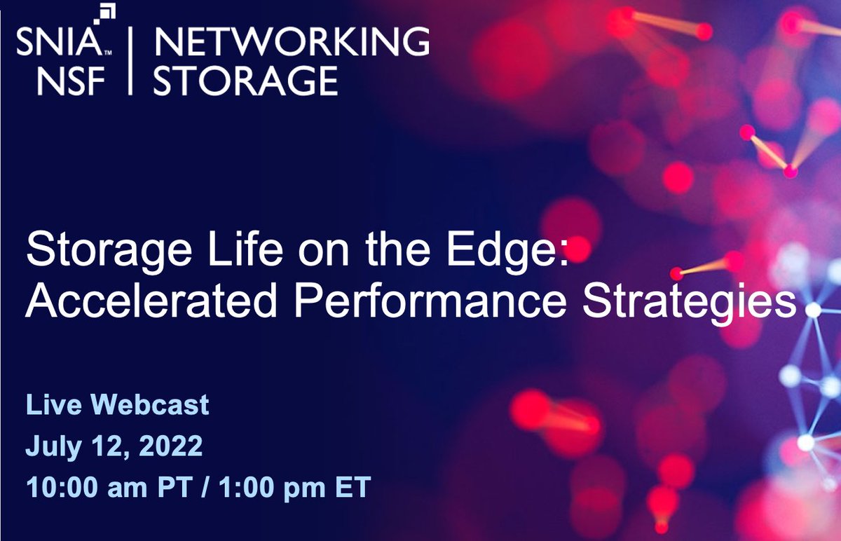 On July 12 our SNIA experts will discuss the need for faster computing, access to storage, and movement of data at the edge as well as between the edge and the data center. As our "Storage Life on the Edge" webcast series continues. bit.ly/StorageLifeEdg… <a href="/AmandaMSaunders/">Amanda Saunders</a>
