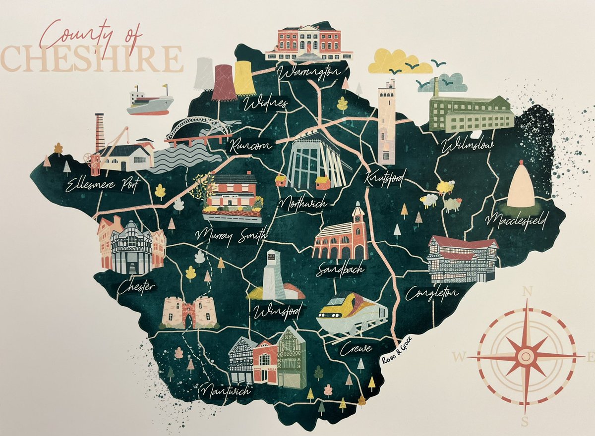 MurraySmithCA's tweet photo. Love Love Love this personalised County of #Cheshire map we have had done by a #local #independant #business Rose &amp; Grace 
It will fit nicely in our visitors reception area https://t.co/Q1ttKZ80Un