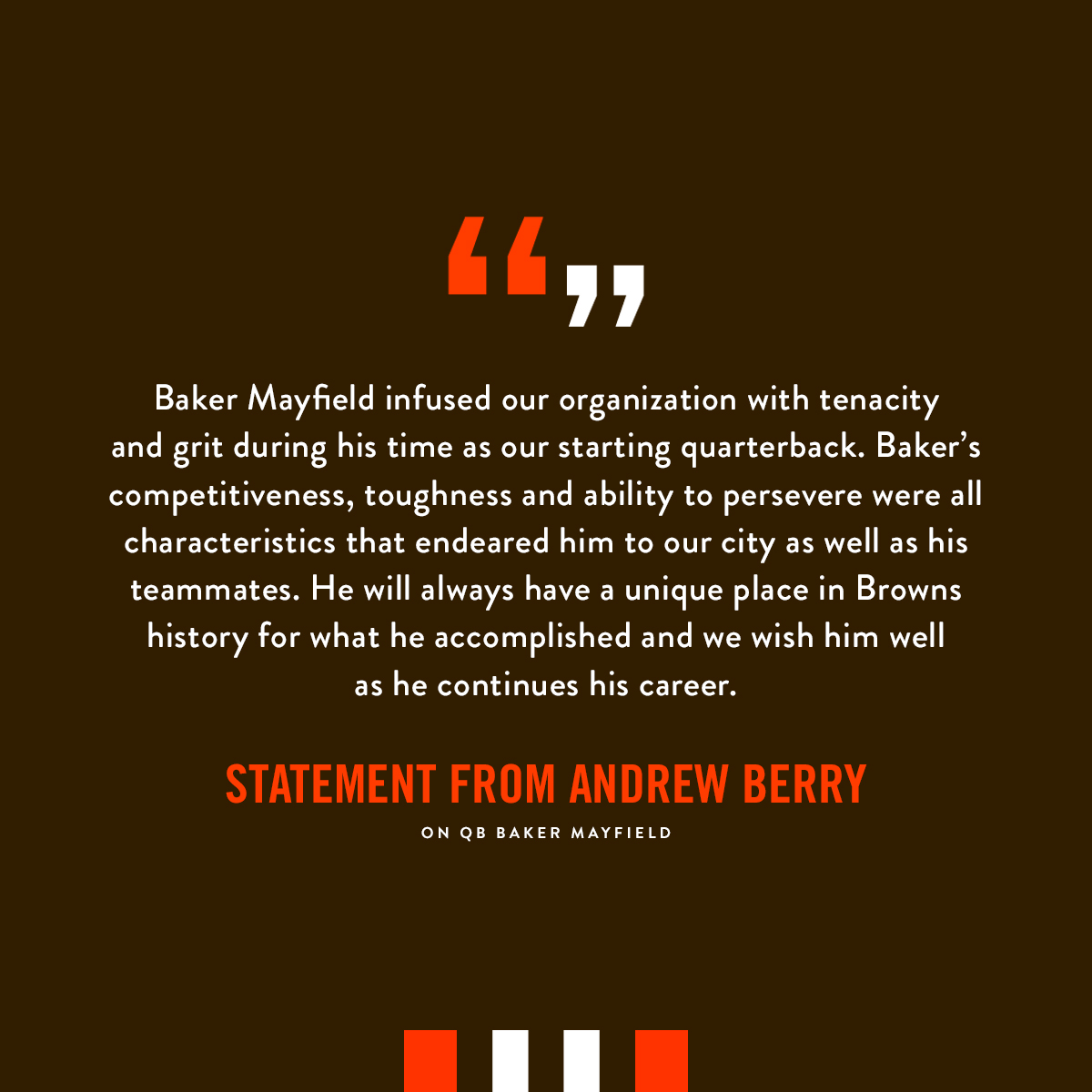 Browns's tweet photo. Baker's passion and spirit have left a lasting mark on our organization and city. https://t.co/nEAHZ8eumS