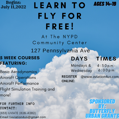 RiseUpENY's tweet photo. LEARN TO FLY FOR FREE with AVIATION4US! ✈️

Don't miss out &amp; register TODAY -> courses begin on Monday, July 11th! 🛩️

#aviation4us #health #flyforfree #EastNewYork #Brooklyn #NYC https://t.co/Yx0coGJpfw